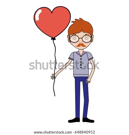 man with mustache and heart balloon in the hand