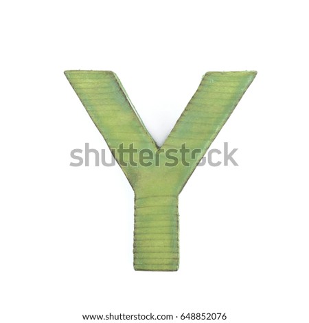 Single sawn wooden letter Y symbol coated with paint isolated over the white background