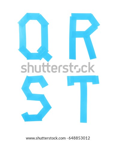 Set of Q, R, S, T letter symbols made of insulating tape isolated over the white background
