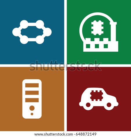 Semiconductor icons set. set of 4 semiconductor filled icons such as cpu
