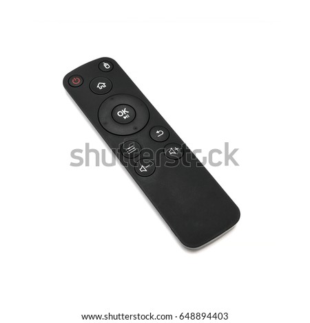 Modern remote control on isolated white background.