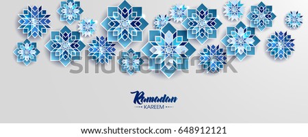 Feast of Breaking the Fast celebrate greeting card with paper cutting style with bright colored arabic islamic geometric pattern art. Islamic decoration. Eid al Fitr. Iftar. Template for iftar.Ramadan Royalty-Free Stock Photo #648912121