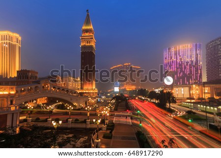 Macau in the light of color, gambling, civilization, landmark for tourists.
