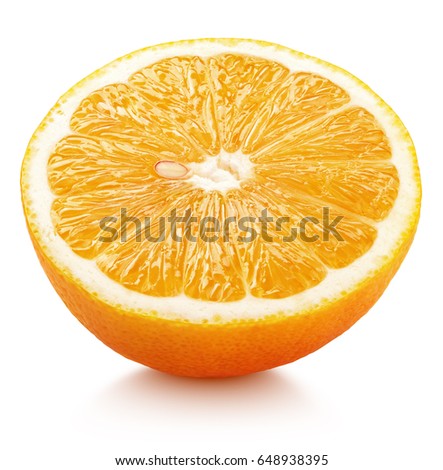 Ripe half of orange citrus fruit isolated on white background. Orange half with clipping path