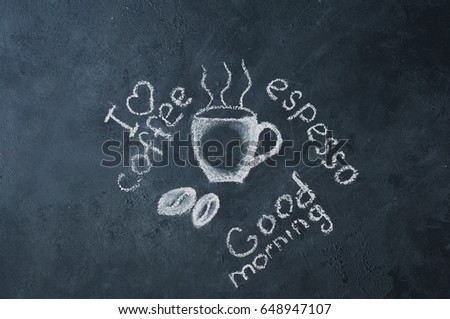 Chalk coffee Cup on a black background. 