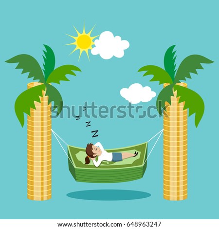 Businesswoman resting in a hammock which relaxing, vector illustration cartoon