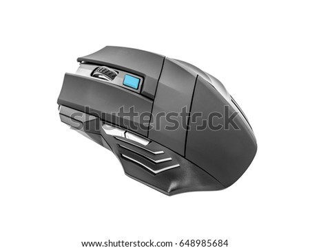 Gamers wireless black laser computer mouse isolated on white background. 