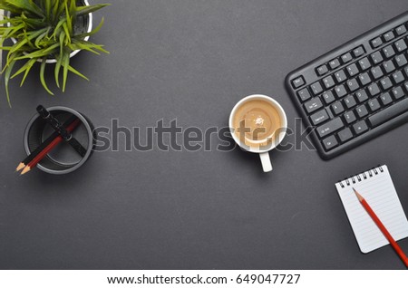 Top view and copy space of office and working desk with various of office tools