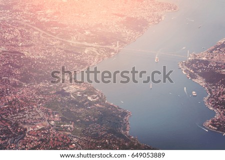 Beautiful views of the port city from above, aerial photography. Toned