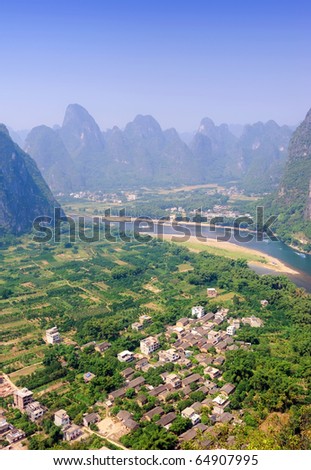 Beautiful Karst mountain landscape in Yangshuo Guilin, China