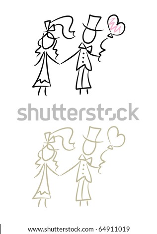 Wedding Doodles: Simple drawing of bride and bridegroom (two color versions included)