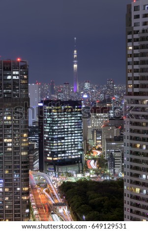 Bird eye view of city in Tokyo Japan .