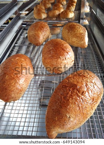 Freshly baked bread on shelf