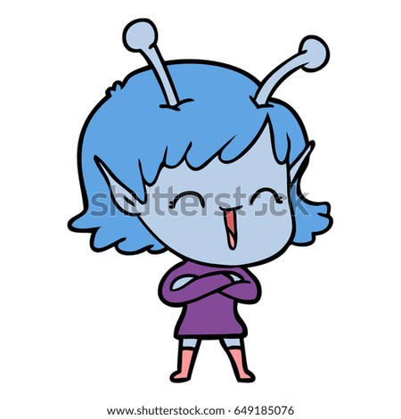 cartoon happy alien girl