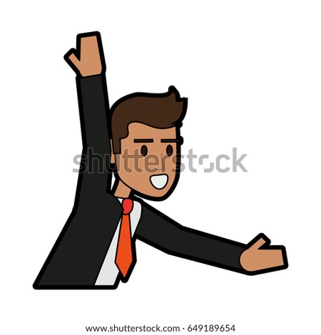 happy businessman stretching arms icon image 