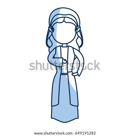 cartoon virgin mary manger christmas, outline icon