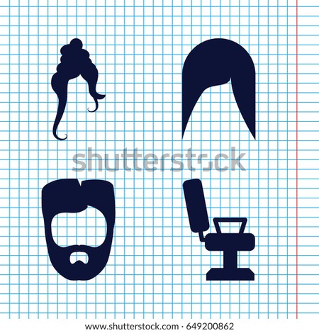 Set of 4 haircut filled icons such as barber chair, woman hairstyle