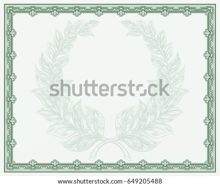 An award or qualification certificate background template with a laurel wreath motif