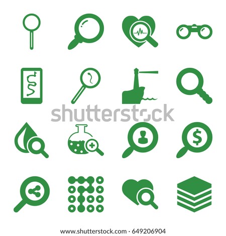 Search icons set. set of 16 search filled icons such as drop under magnifier, magnifier, lighthouse, binoculars, labyrinth, archive