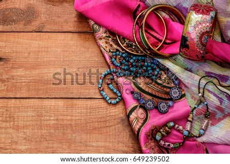 boho style and hippie fabrics, bracelets, necklaces