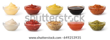 Bowl with sauce set isolated on white background Royalty-Free Stock Photo #649253935