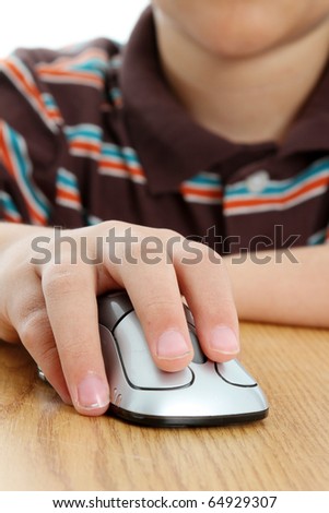 Picture of a boy on computer set on white background