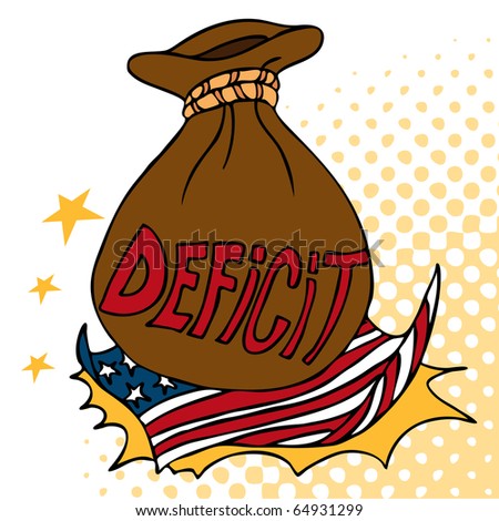 An image of a giant deficit bag crashing on an American flag.