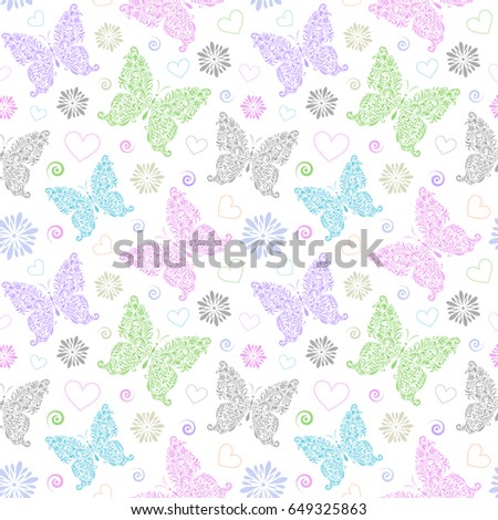 Vector illustration of seamless pattern with floral butterflies