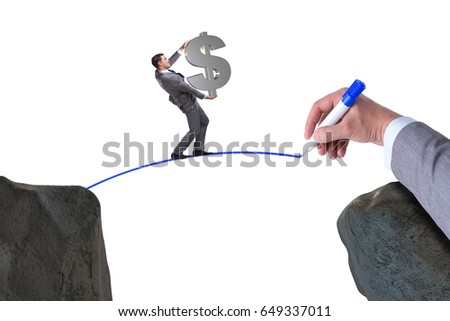 Hand drawing bridge under businessman