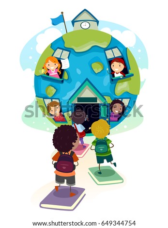 Illustration of Stickman Kids Students Going to an International School