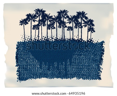 grunge palm scene with jean texture background