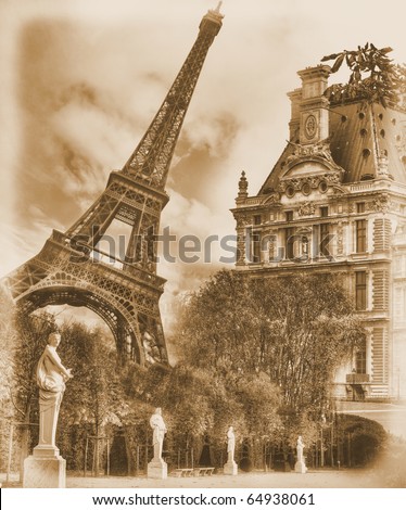 Vintage view of Paris. Grunge background