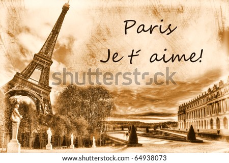 Vintage view of Paris. Grunge background Royalty-Free Stock Photo #64938073