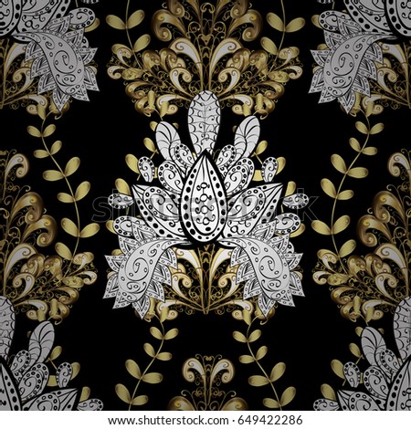 Seamless classic golden pattern. Vector traditional orient ornament. Golden pattern on black background with golden elements.
