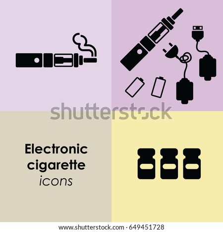 vector illustration of electronic cigarette icons with charging juices and batteries items 