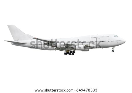 Large passenger white two-storey aircraft airplane insulated isolated white background Royalty-Free Stock Photo #649478533