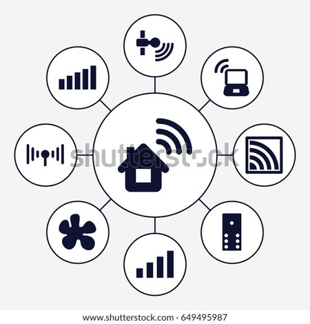 Spot icons set. set of 9 spot filled icons such as wi-fi, signal, laptop signal, home connection, domino