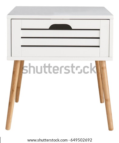 White nightstand isolated on white. Bedside table Royalty-Free Stock Photo #649502692