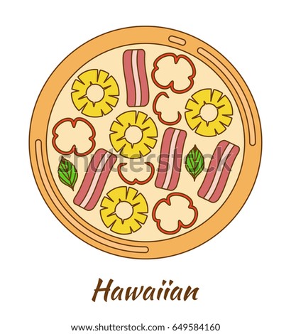 Round hot delicious tasty pizza. Vector illustration 