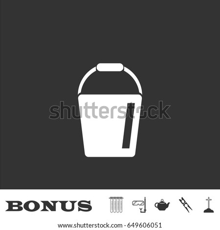 Bucket icon flat. White pictogram on black background. Vector illustration symbol and bonus icons