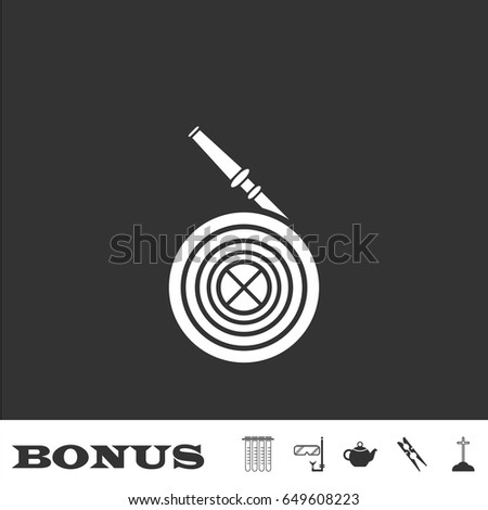 Water hose icon flat. White pictogram on black background. Vector illustration symbol and bonus icons