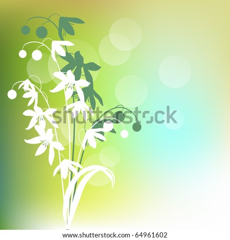 Green background with spring flowers