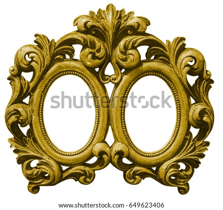 Old double gilded wooden Frame Isolated with Clipping Path on white background