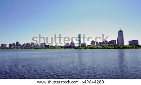 City landscape with river in the front, Boston MA
