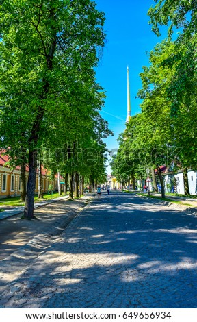 Peter and Paul fortress street landscape in Saint-Petersburg, Russia