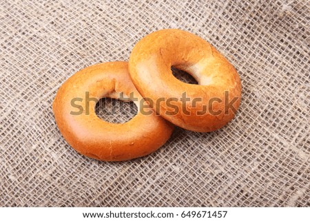 Fresh authentic New York style bagel isolated on Canvas cloth background