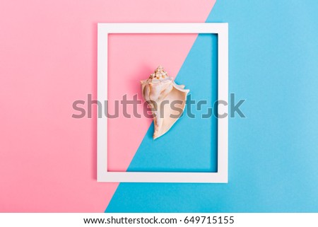 Seashell and frame on a vibrant duotone background