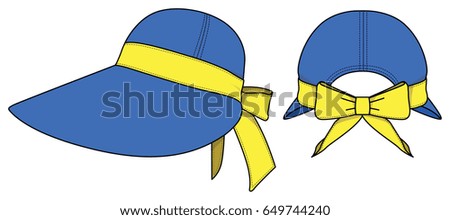 Women's fashion blue hat design with bow yellow strap vector