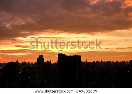 silhouette city of bangkok and colorful of sky with clouds in the evening,Background