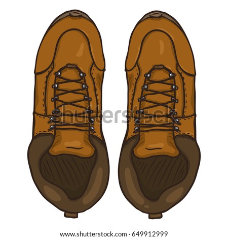 Vector Cartoon Illustration - Brown Extreme Hiking Boots. Top View